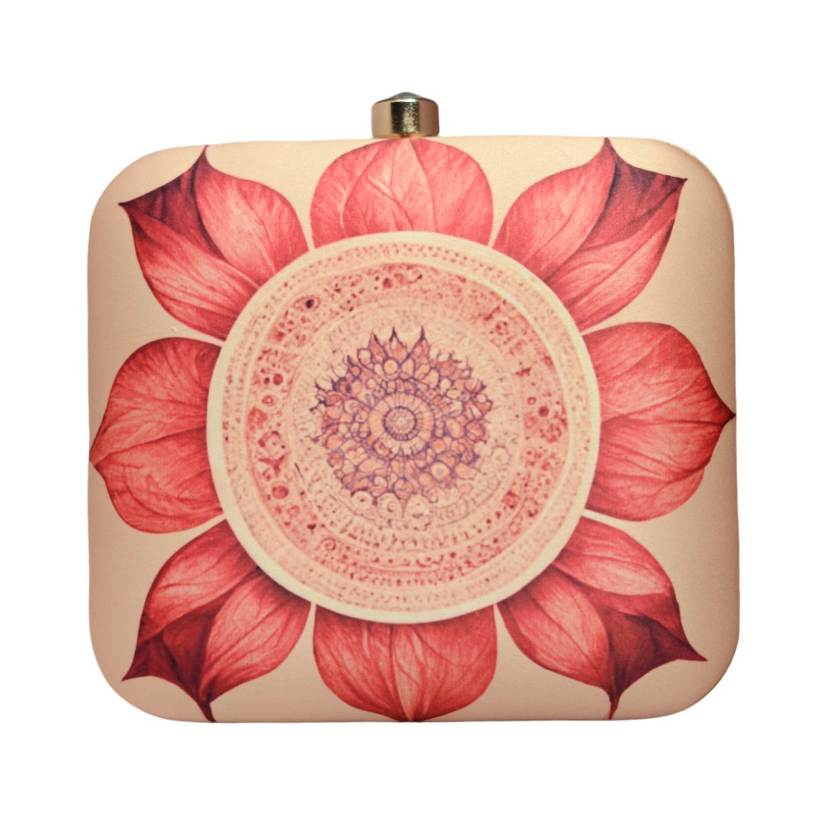 Biege And Red Flower Printed Clutch