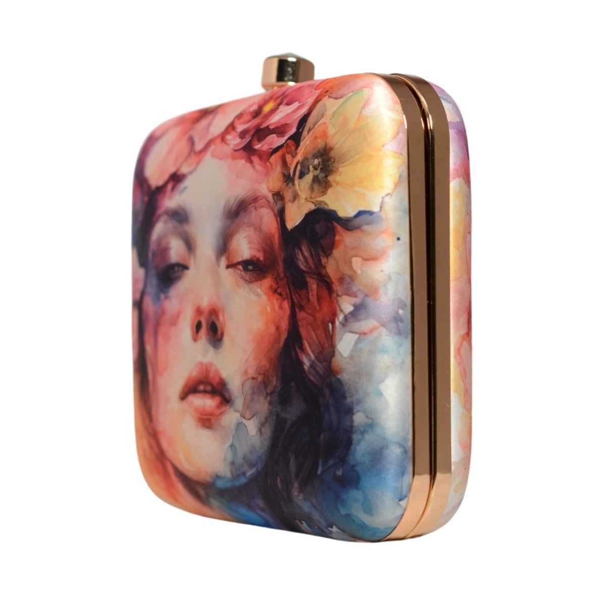 Multicoloured Women Portrait Printed Clutch
