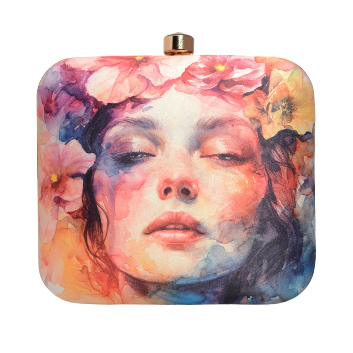 Multicoloured Women Portrait Printed Clutch