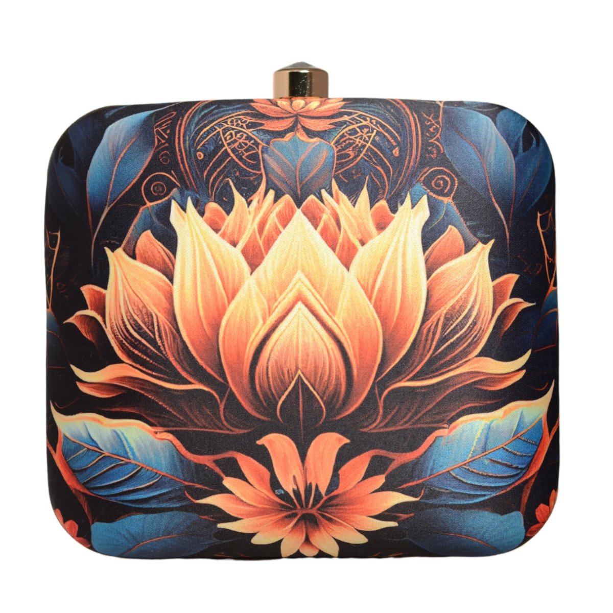 Orange Lotus Printed Clutch
