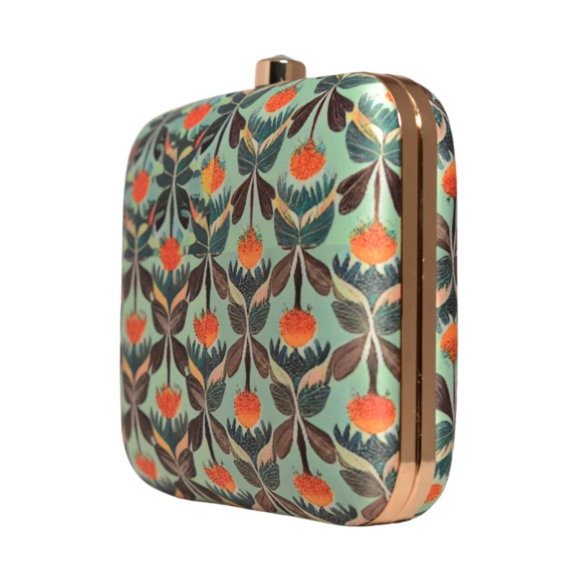 Blue And Orange Floral Printed Clutch