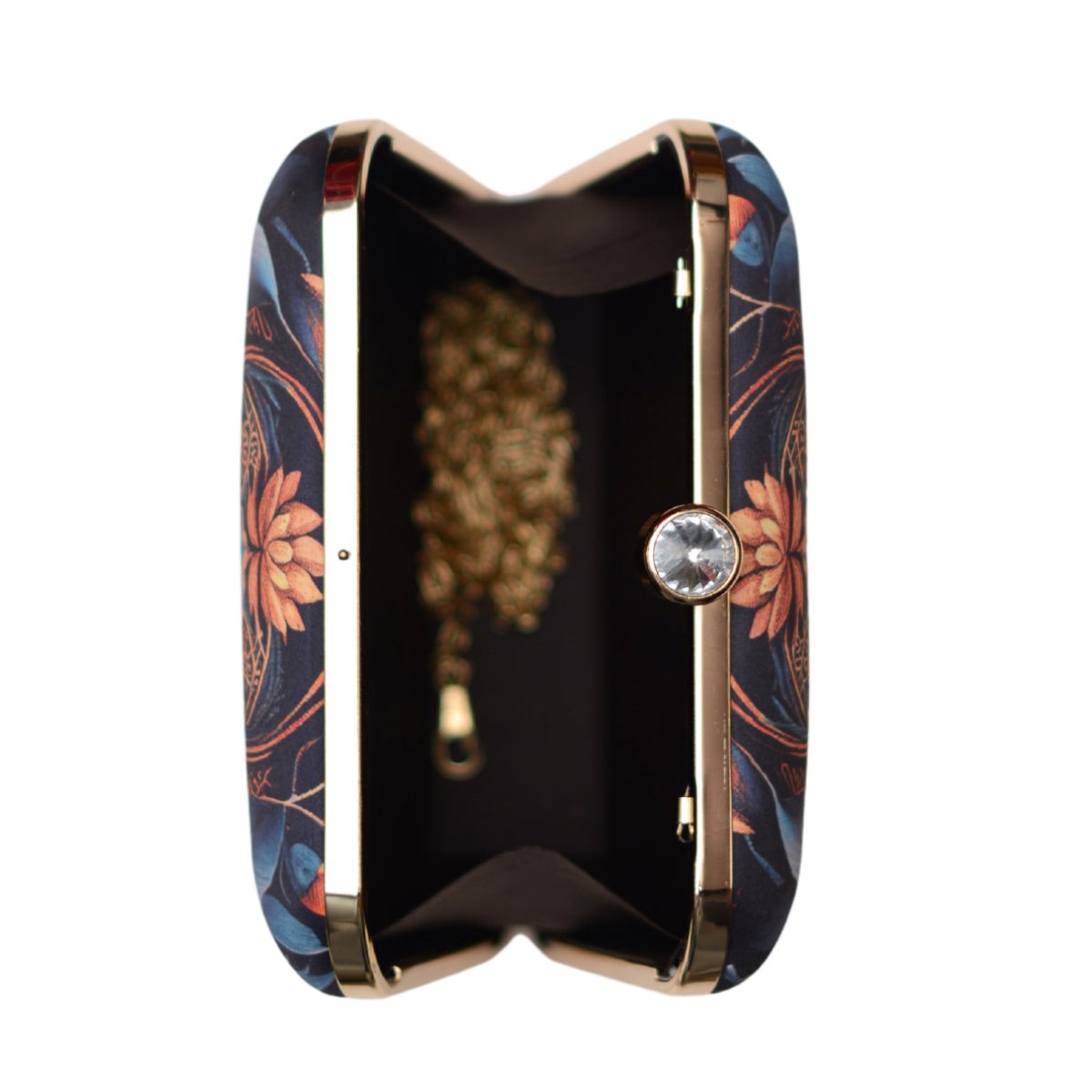 Orange Lotus Printed Clutch