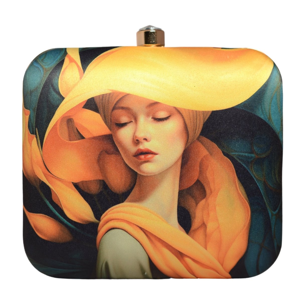 Yellow Scarf Lady Printed Clutch