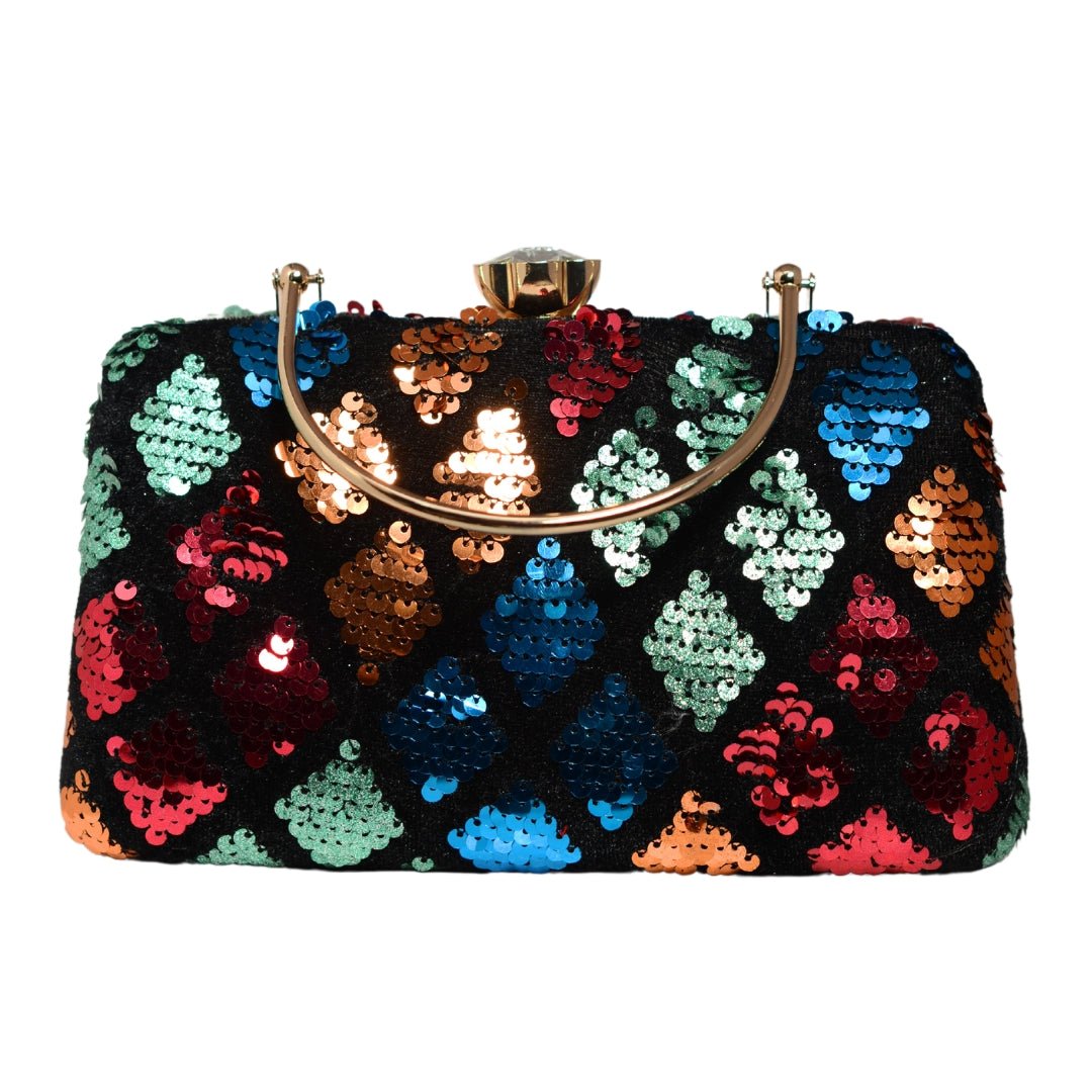Black And Red Floral Embroidery Clutch