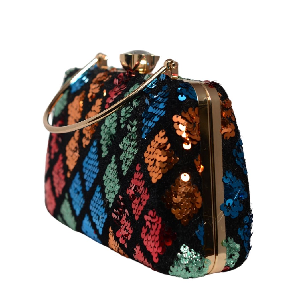 Black And Red Floral Embroidery Clutch