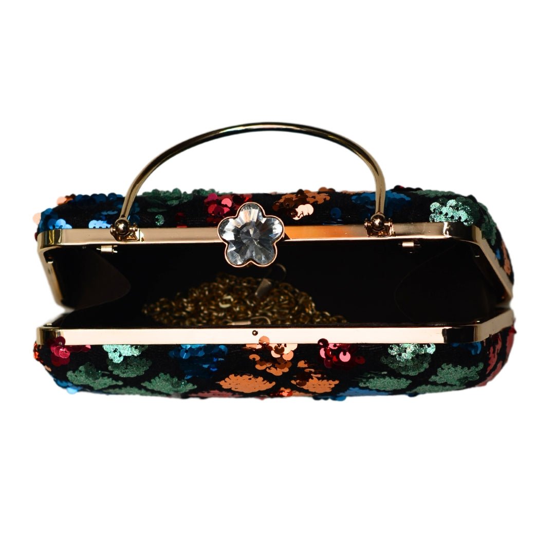 Black And Red Floral Embroidery Clutch