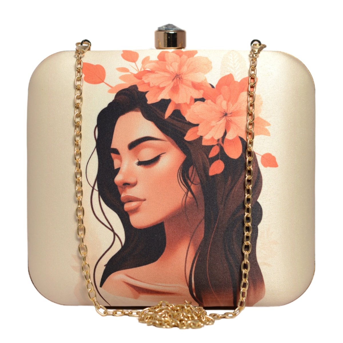 Floral Lady Portrait Printed Clutch