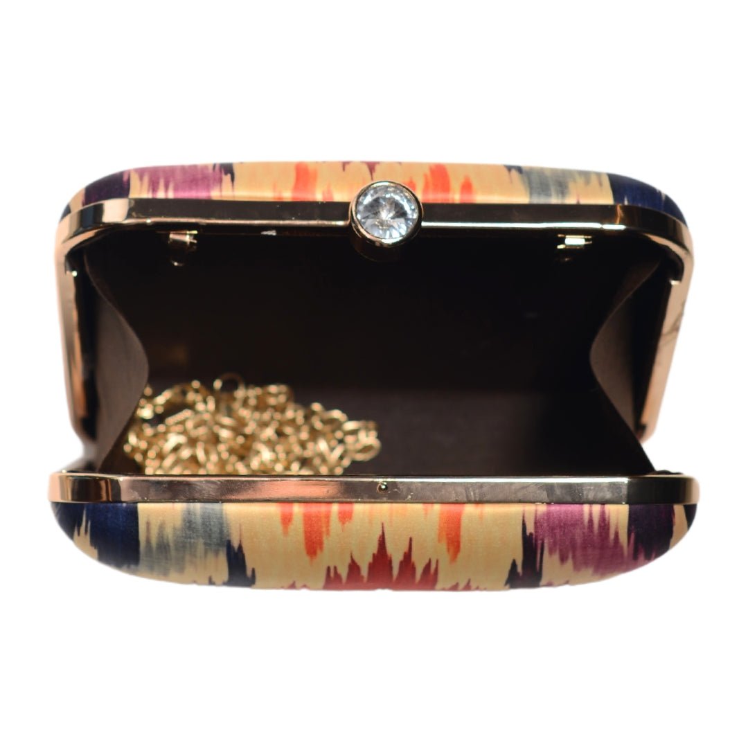 Yellow Based Red Ikkat Printed Clutch
