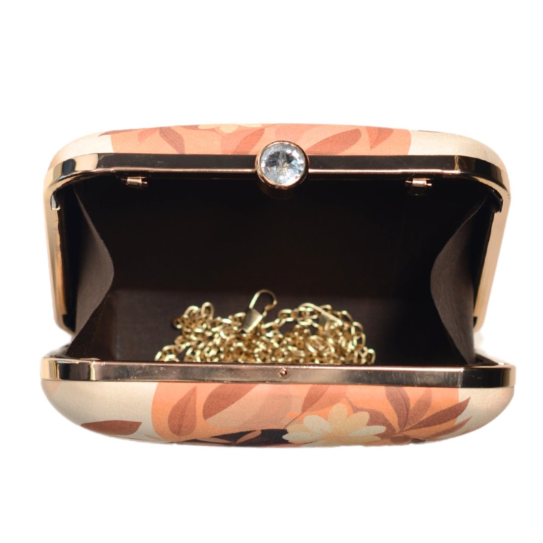 Beige Floral Women Portrait Printed Clutch