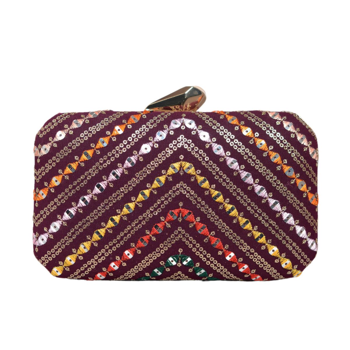Wine Sequins Multicolour Embroidery Clutch