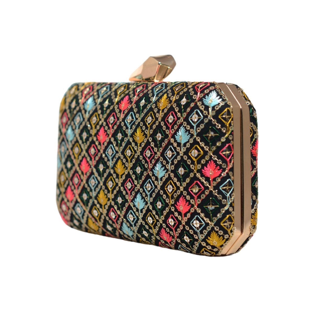 Black Sequins Multicolour Embroidery Clutch