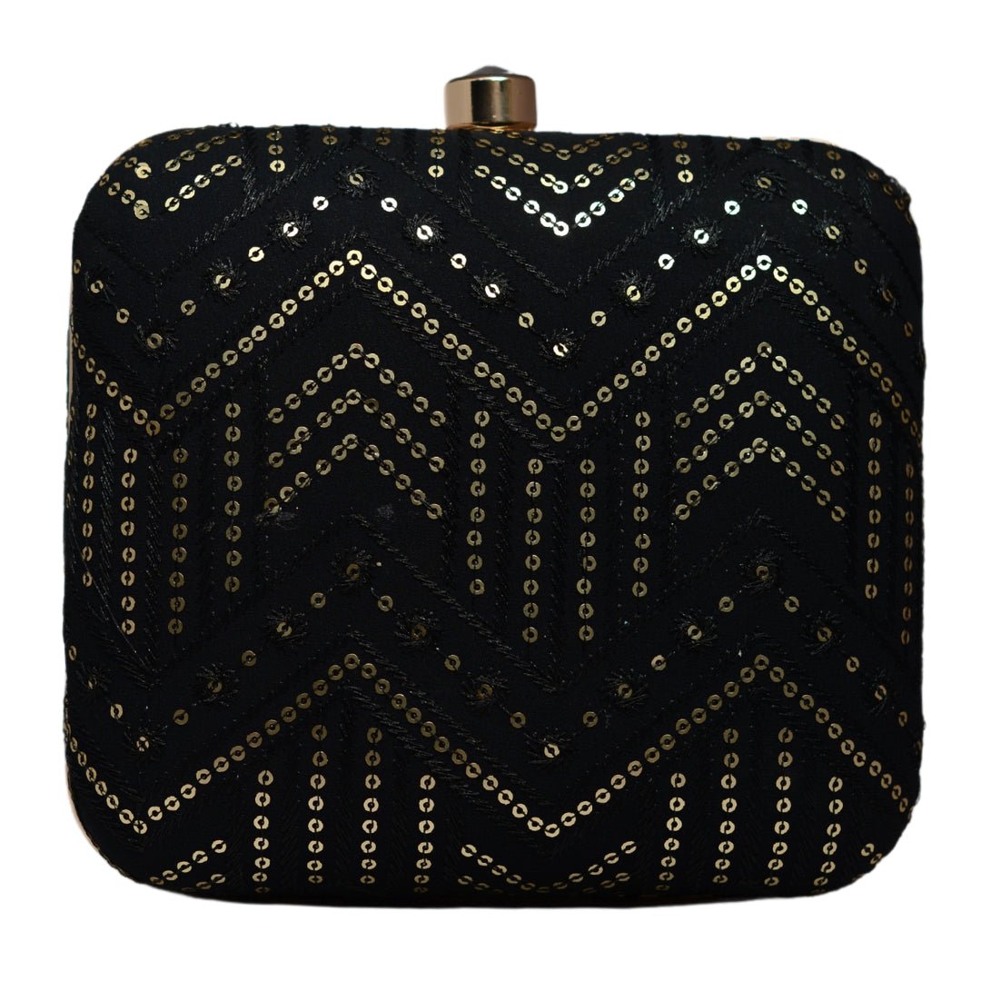 Black Zigzag Sequins Embroidery Clutch