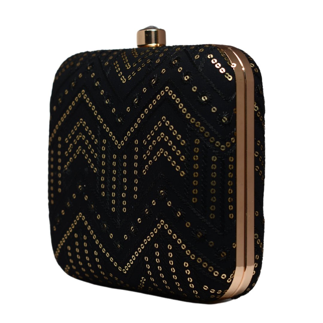 Black Zigzag Sequins Embroidery Clutch