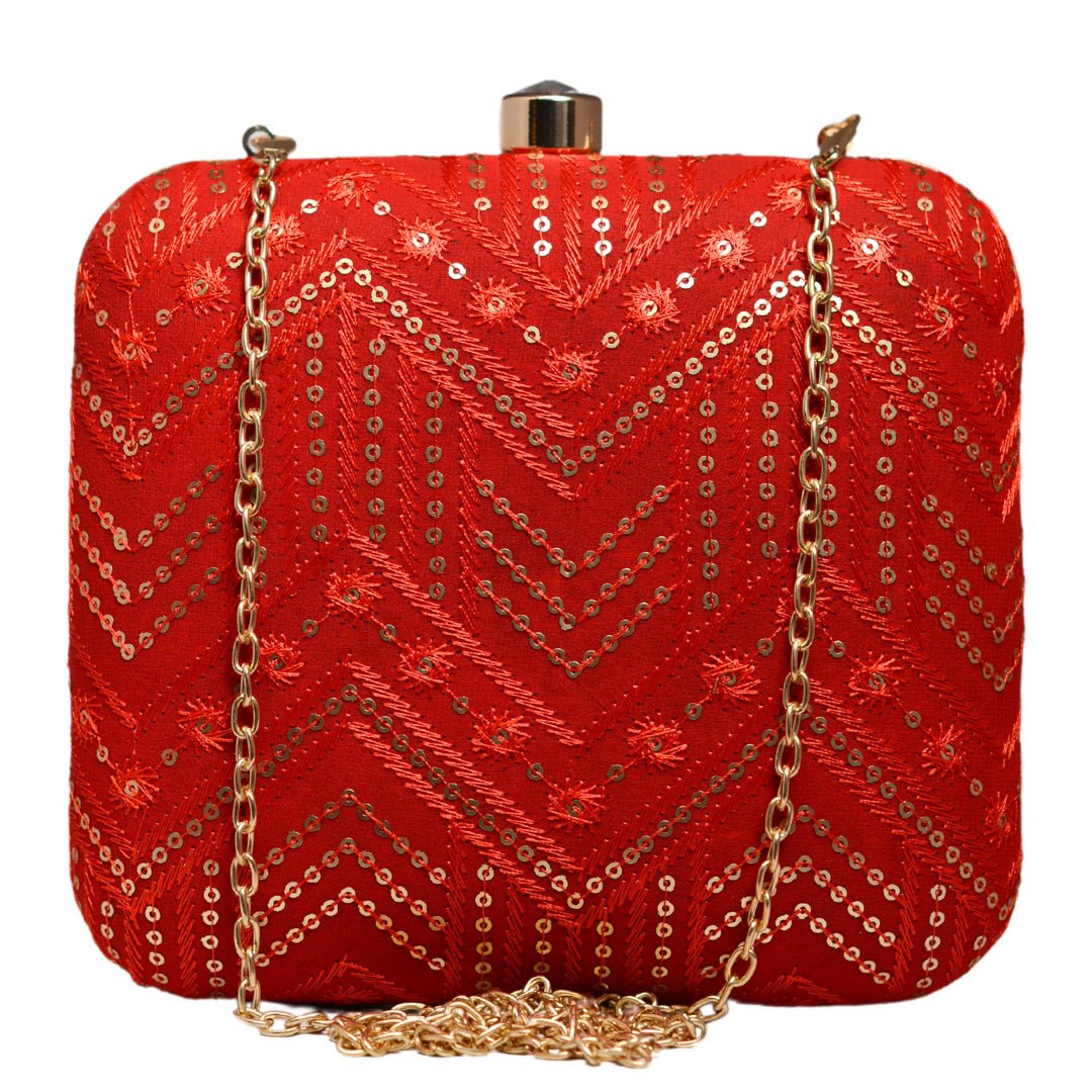 Red Zigzag Sequins Party Clutch