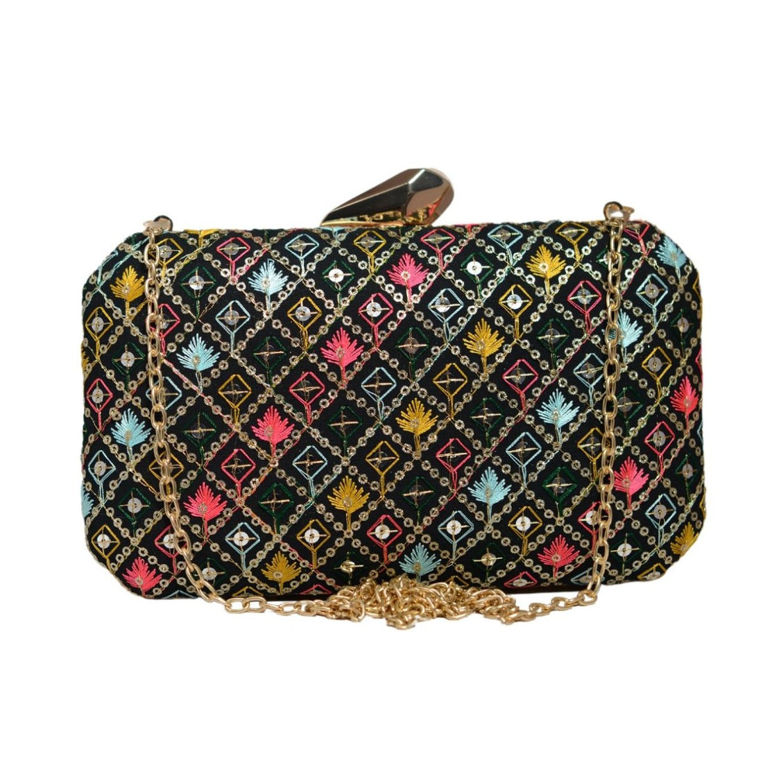 Black Sequins Multicolour Embroidery Clutch