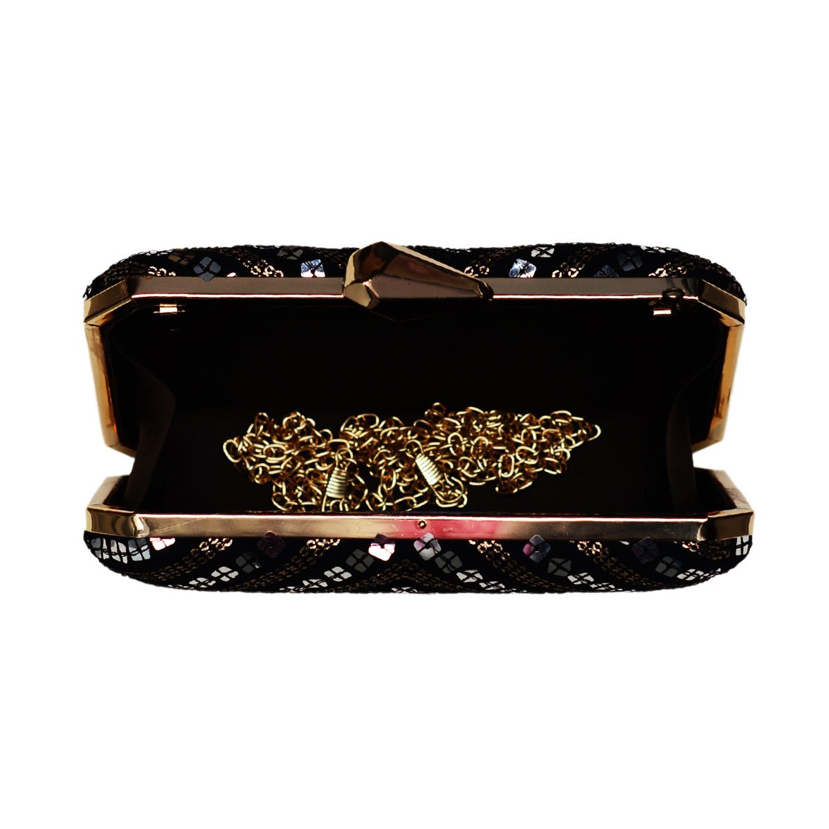 Silver Sequins Black Embroidery Clutch