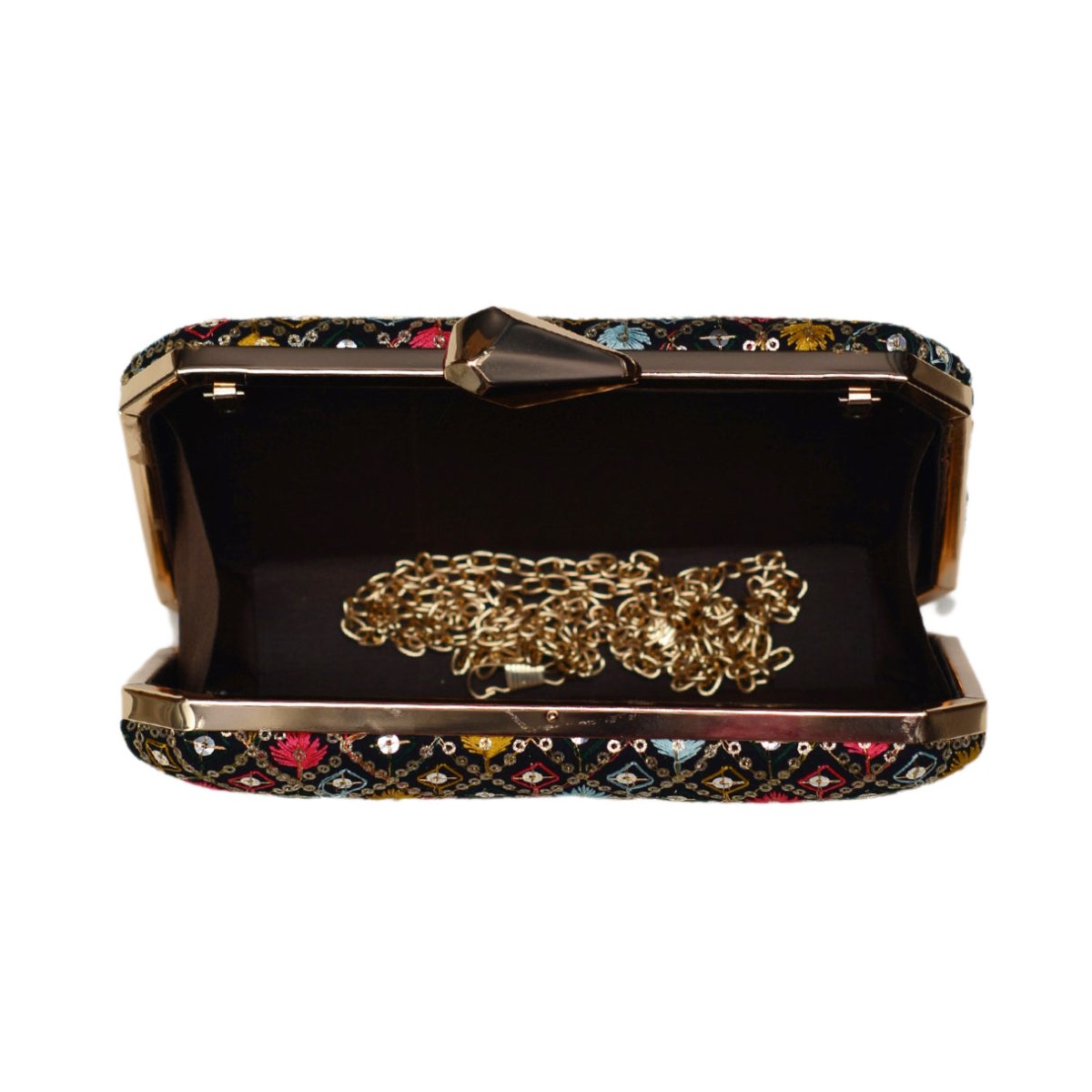 Black Sequins Multicolour Embroidery Clutch