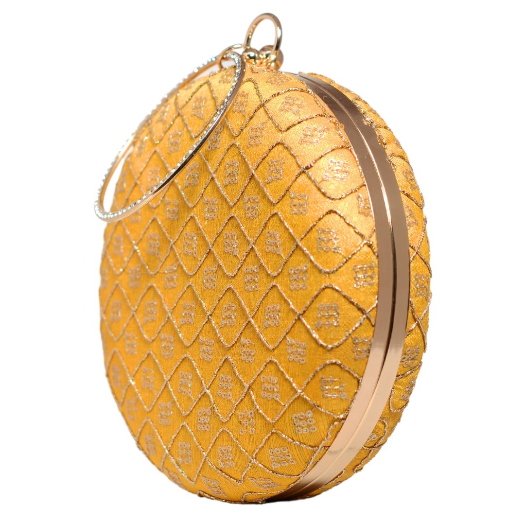 Yellow Sequins Embroidery Round Clutch