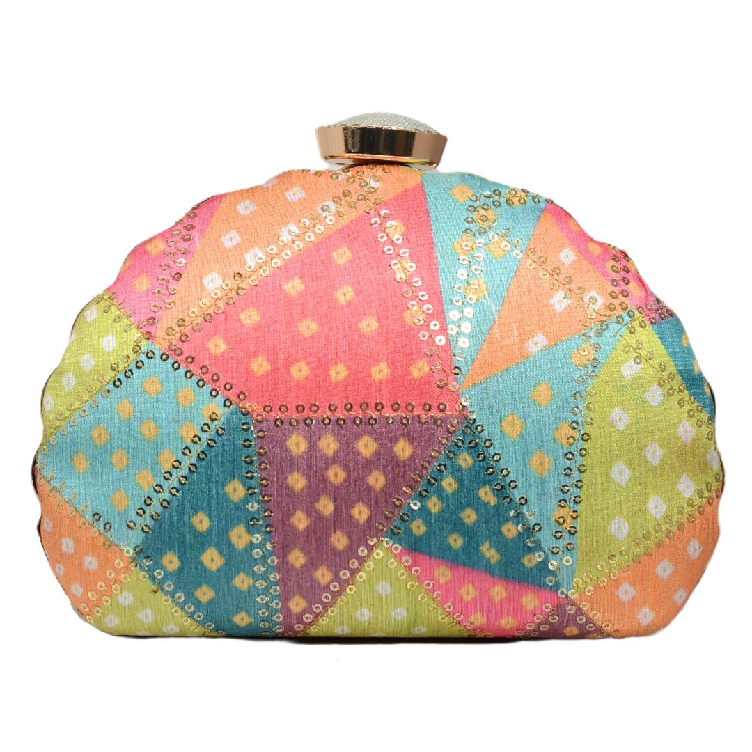 Multicolour Bandhani Pattern Embroidery Clutch