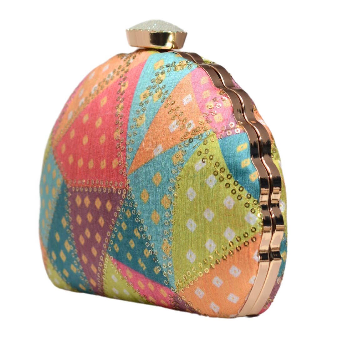 Multicolour Bandhani Pattern Embroidery Clutch