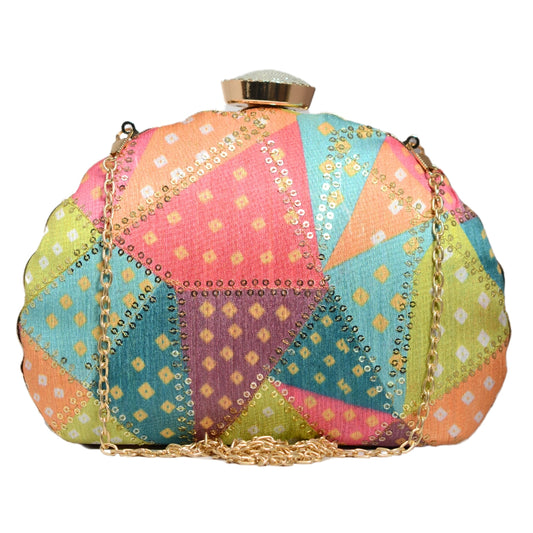 Multicolour Bandhani Pattern Embroidery Clutch