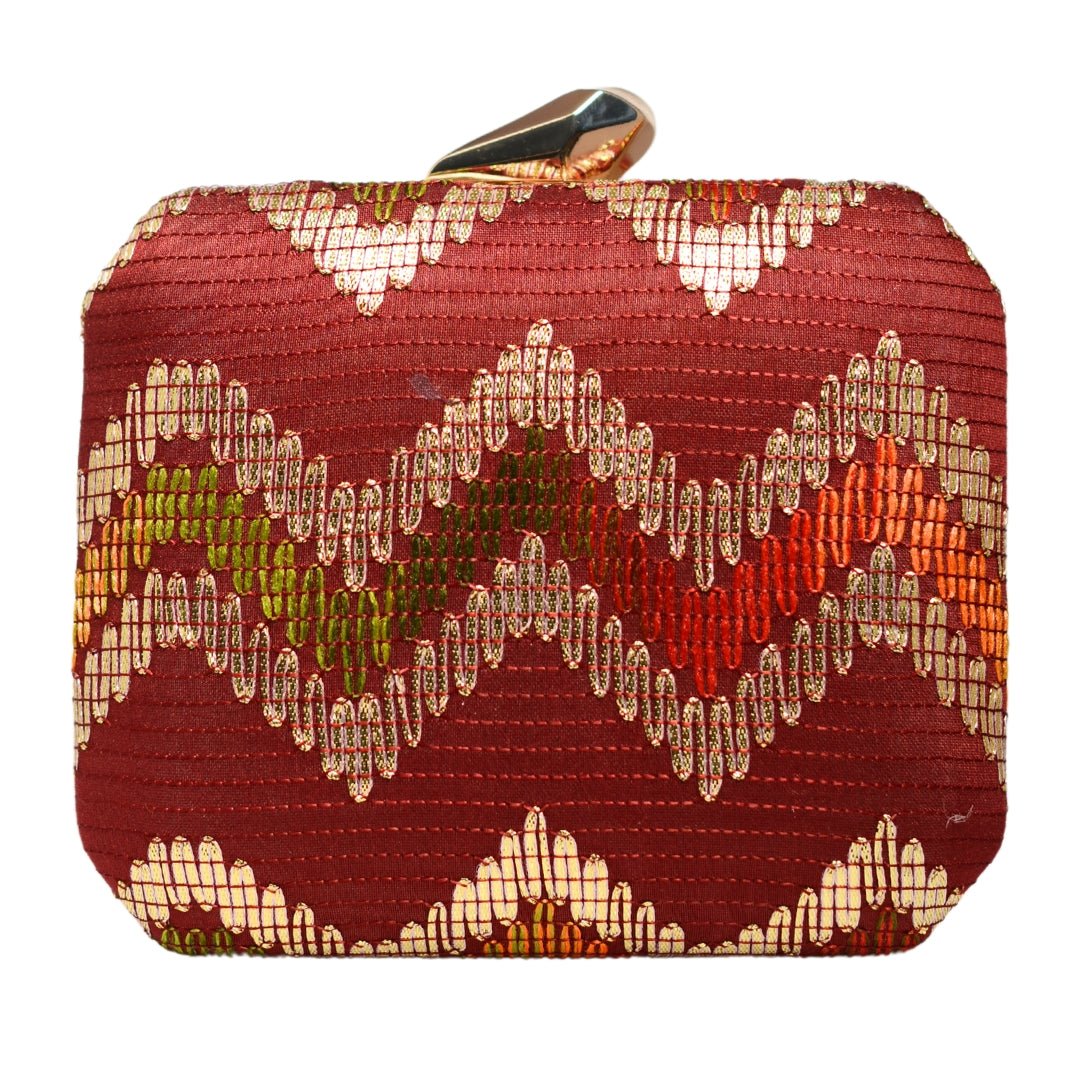 Red Zigzag Embroidery Fabric Clutch