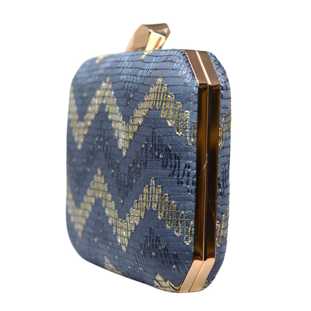 Sky Blue Zigzag Embroidery Clutch