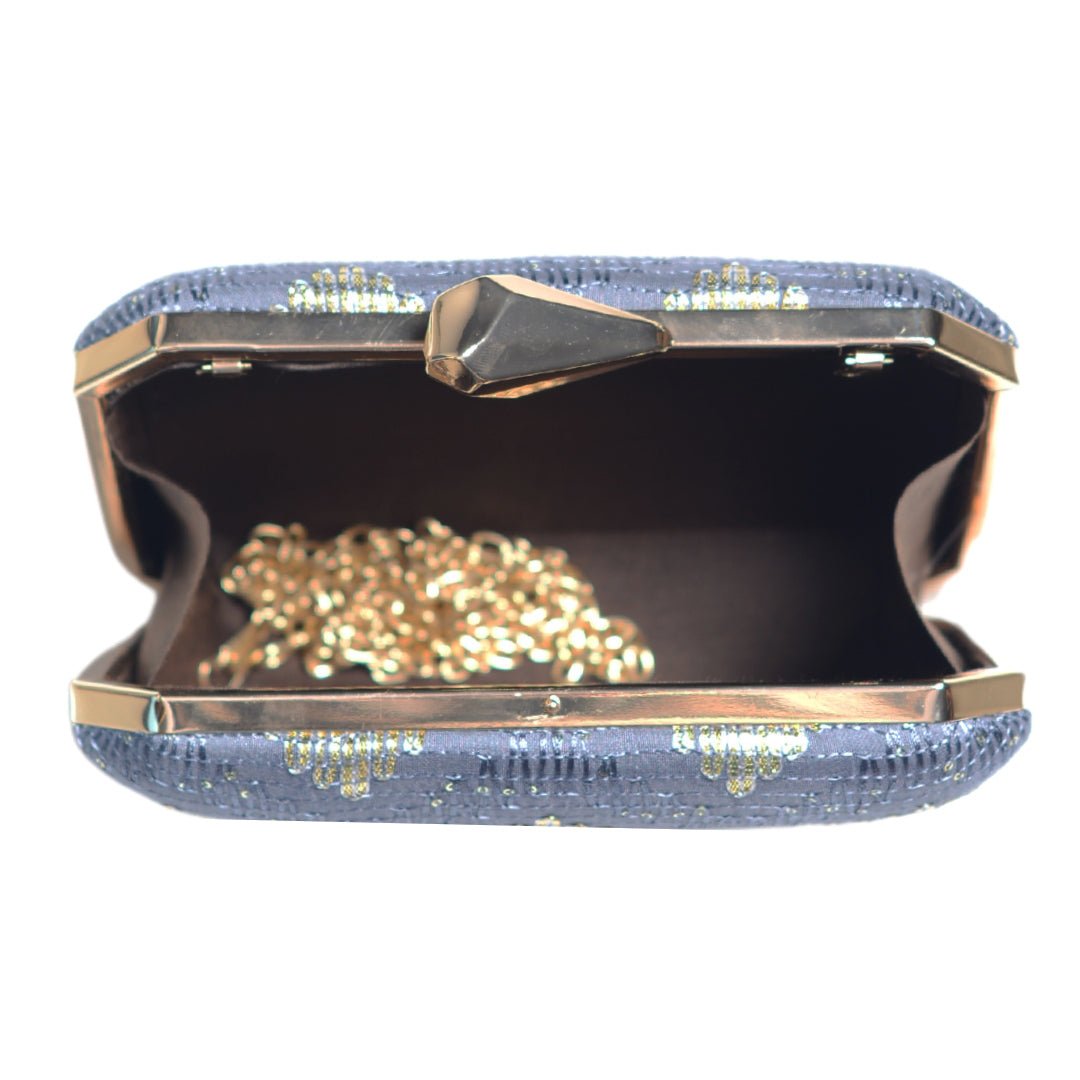 Sky Blue Zigzag Embroidery Clutch
