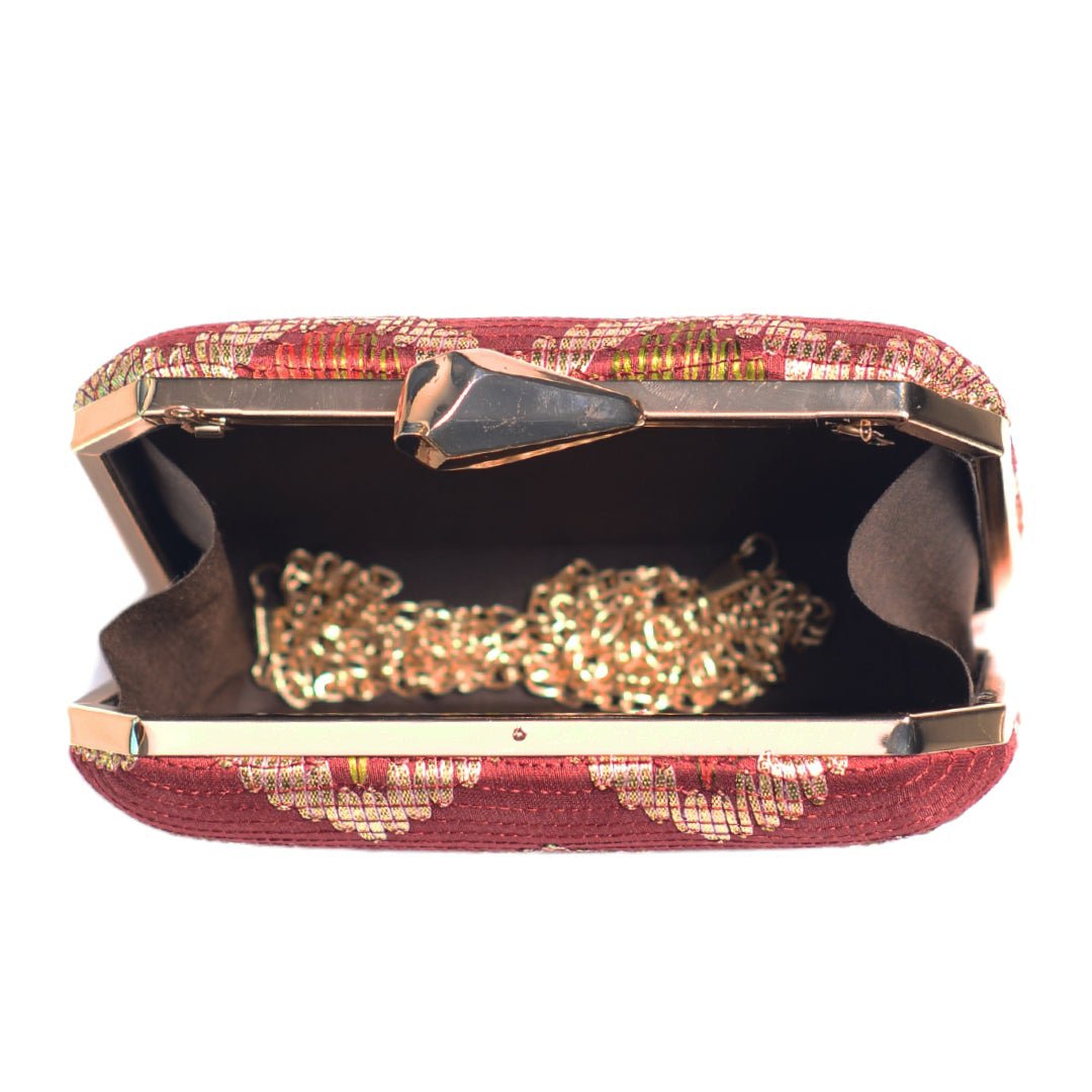 Red Zigzag Embroidery Fabric Clutch