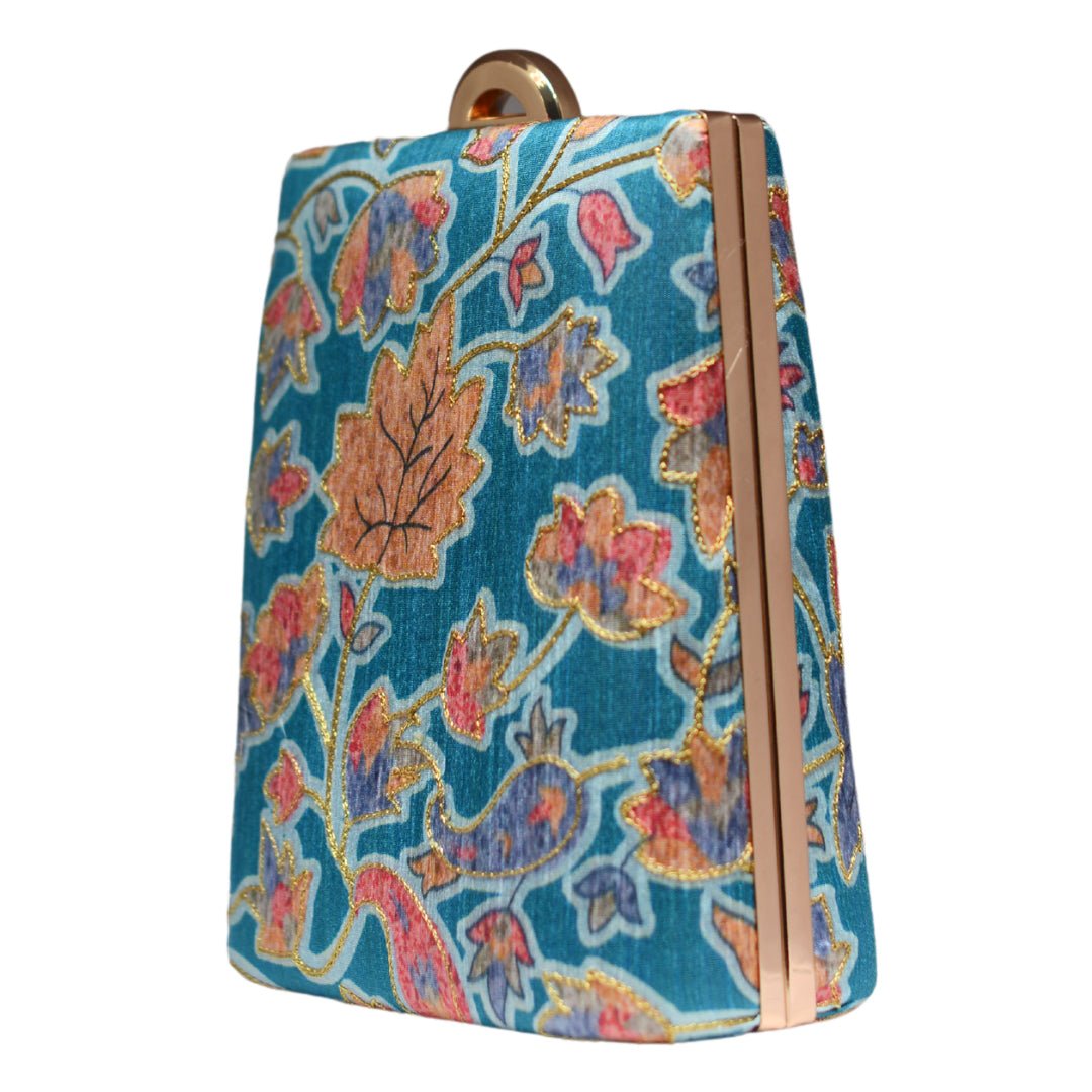 Blue Floral Printed Vertical Clutch