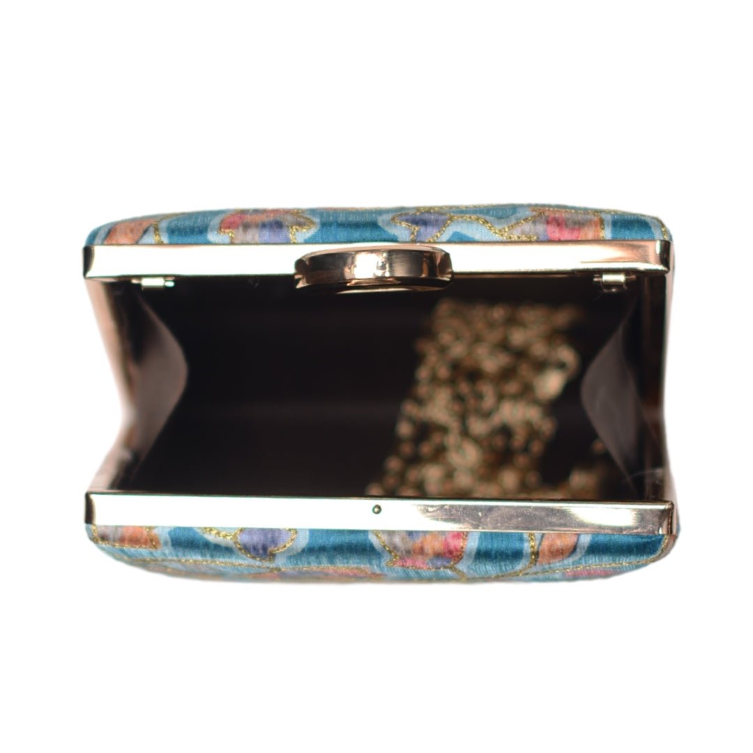 Blue Floral Printed Vertical Clutch