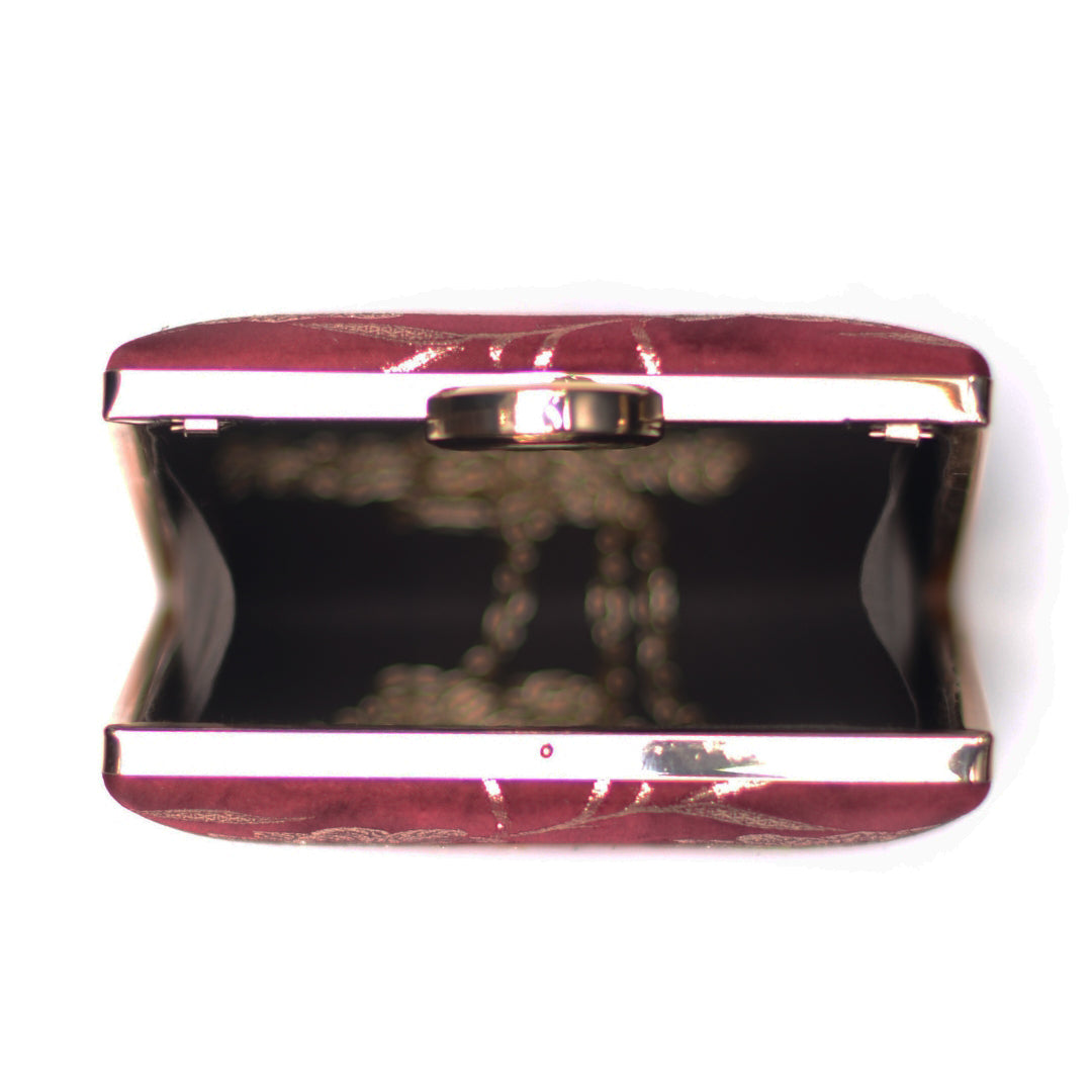 Maroon Floral Brocade Vertical Clutch