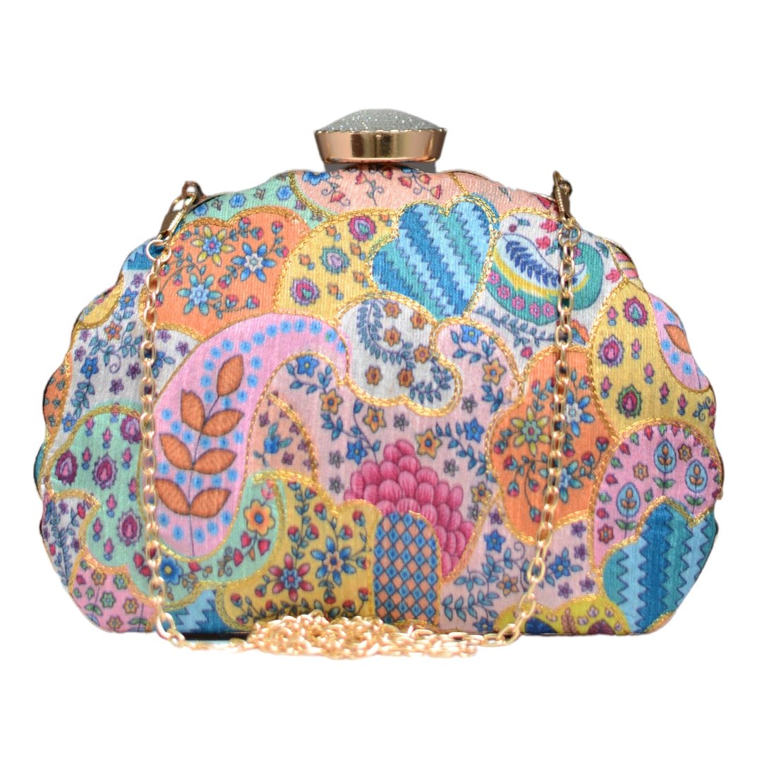 Multicolour Embroidery Moon Shape Clutch