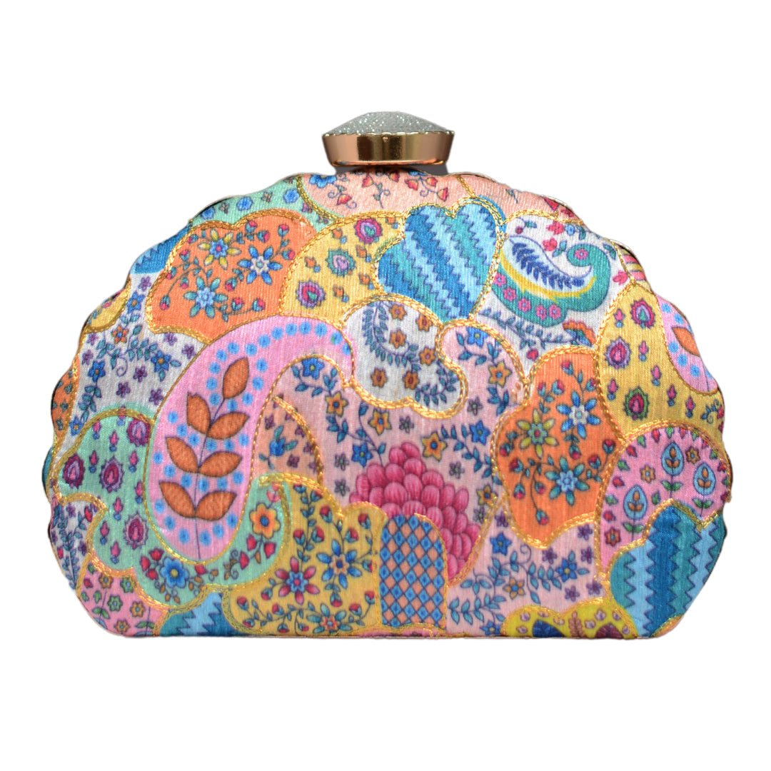 Multicolour Embroidery Moon Shape Clutch