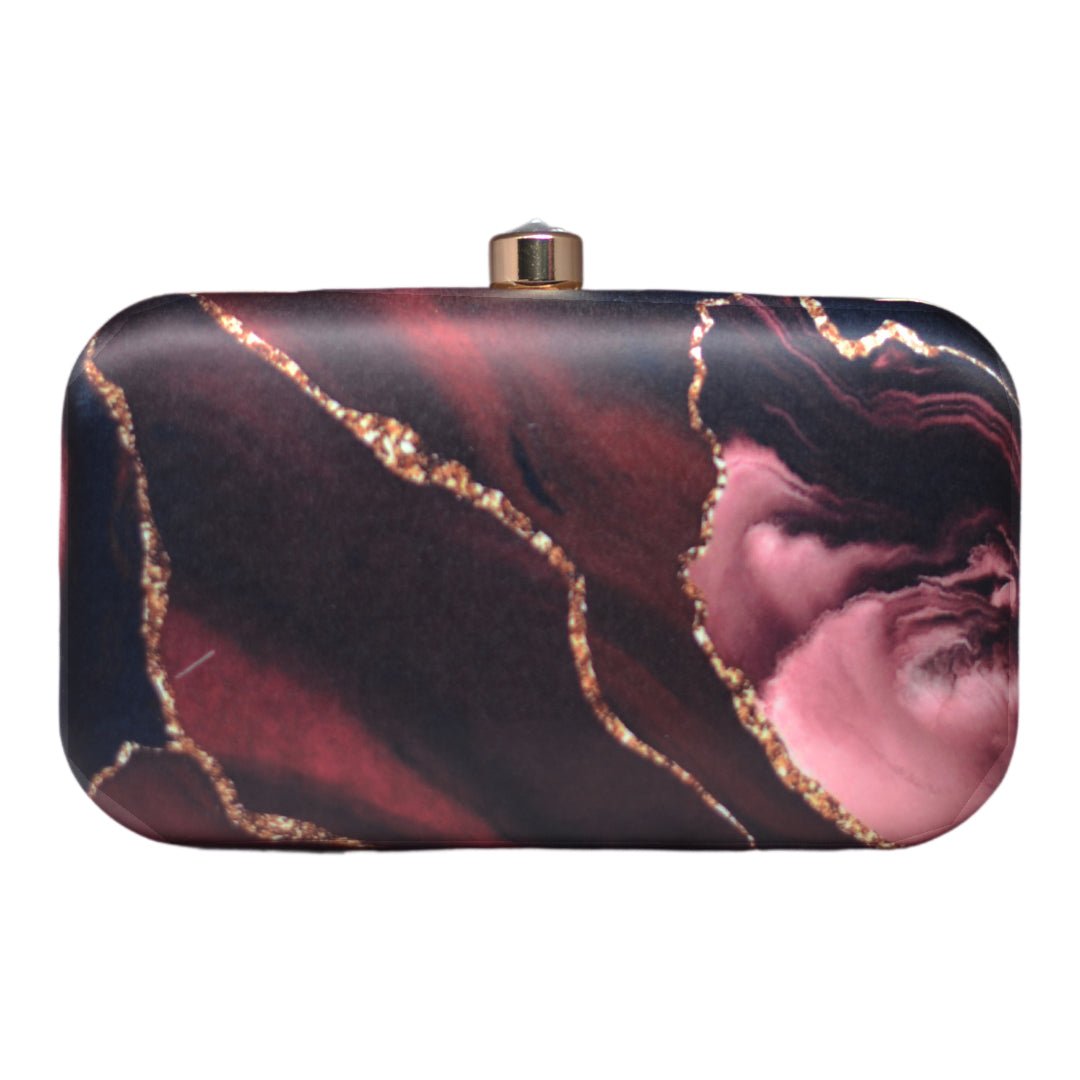 Wine Color Flow Art Printed Clutch