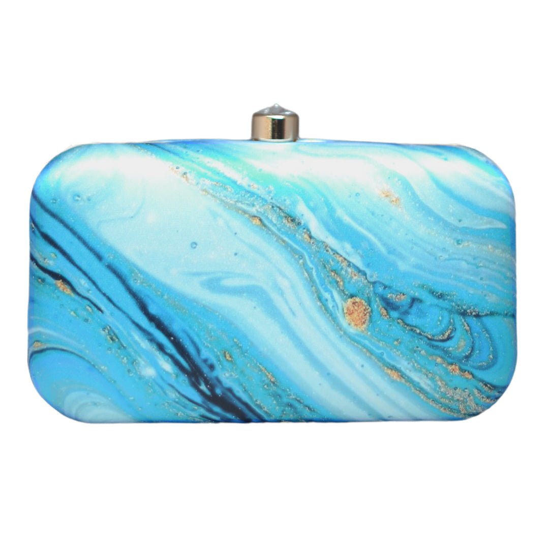 Sky Blue Flow Art Printed Clutch