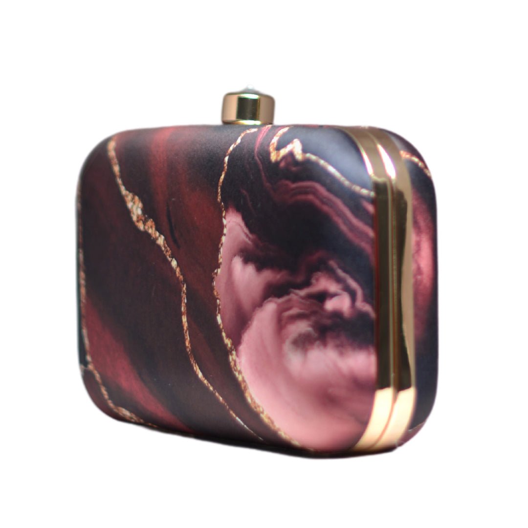 Wine Color Flow Art Printed Clutch