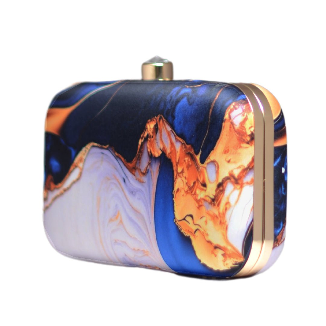 Royal Blue Flow Art Printed Clutch