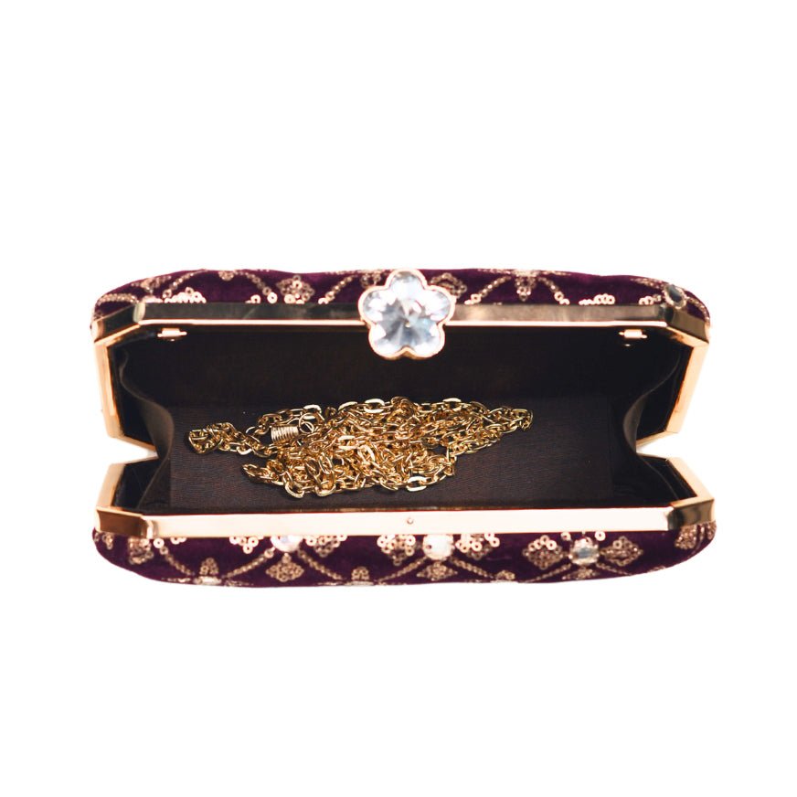 Wine Mirror Sequins Rectangle Embroidery Clutch