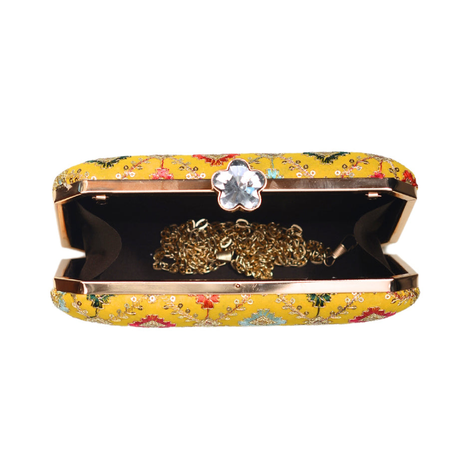 Yellow Sequins Rectangle Embroidery Clutch