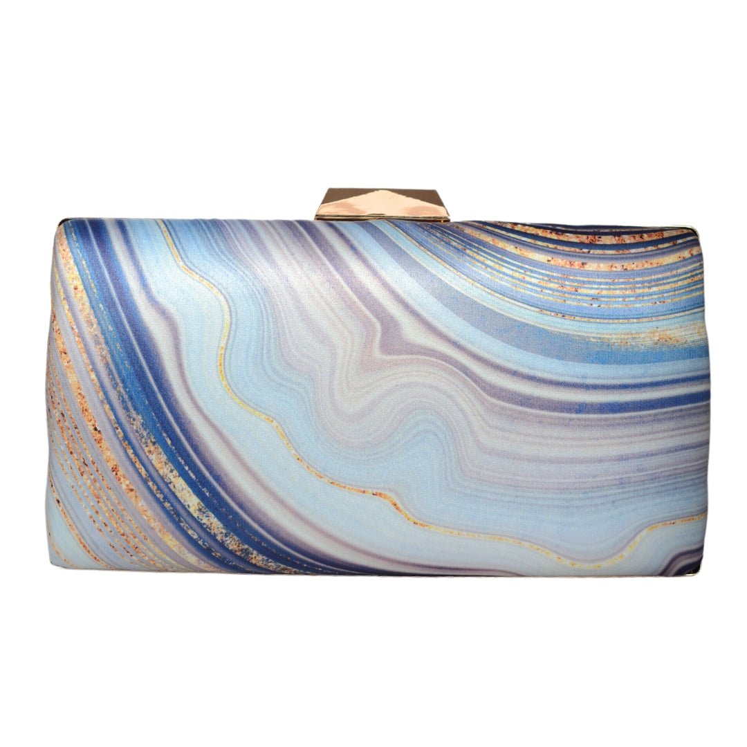 Blue And White Resin Printed Clutch