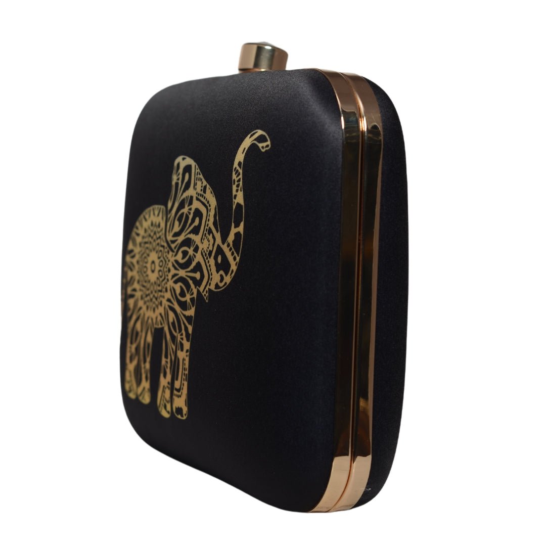 Artklim Black Mandala Elephant Printed Clutch Bag