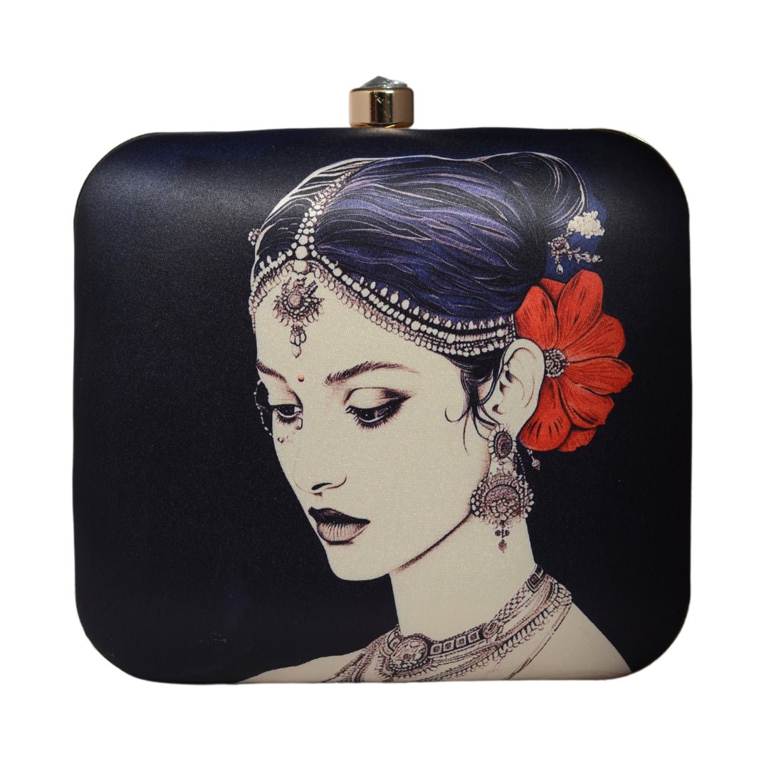Pretty Woman With Flower Portrait Clutch