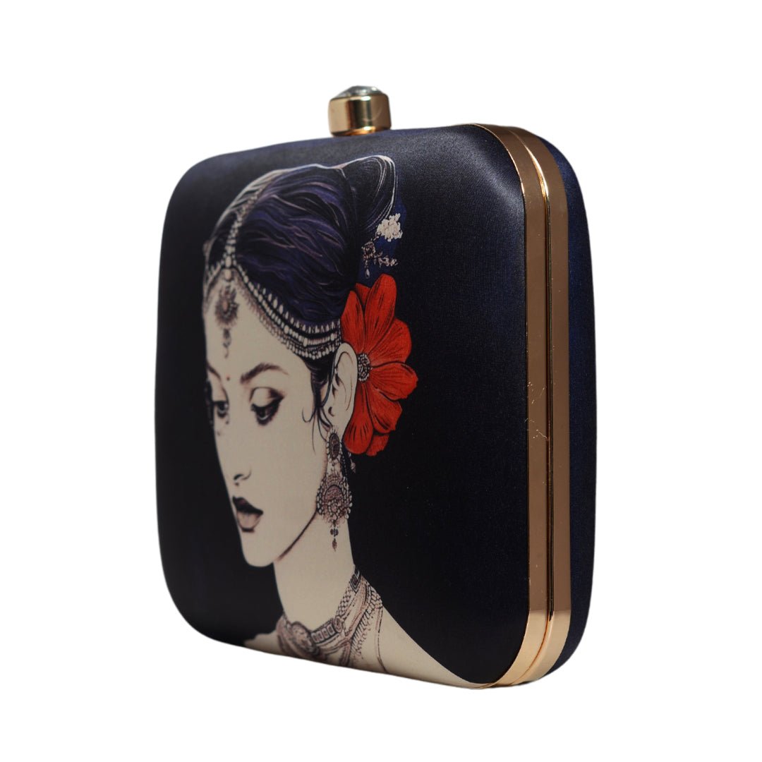 Pretty Woman With Flower Portrait Clutch