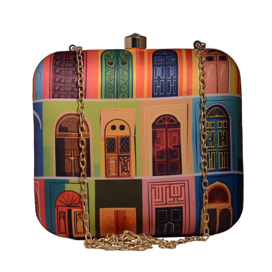 Multicolor Mughal Doors Printed Clutch