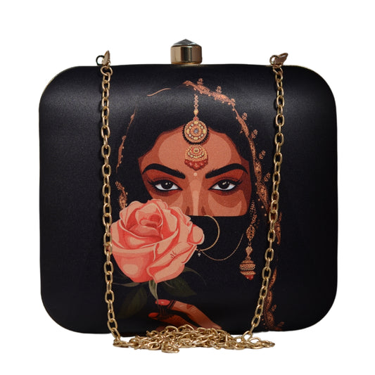Floral Woman Face Printed Clutch