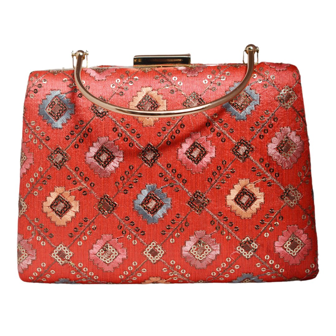 Red Sequins Embroidery Clutch