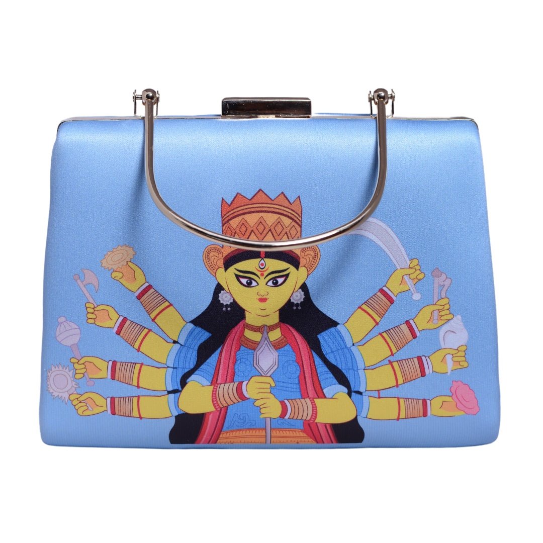 Durga Maa Blue Printed Clutch