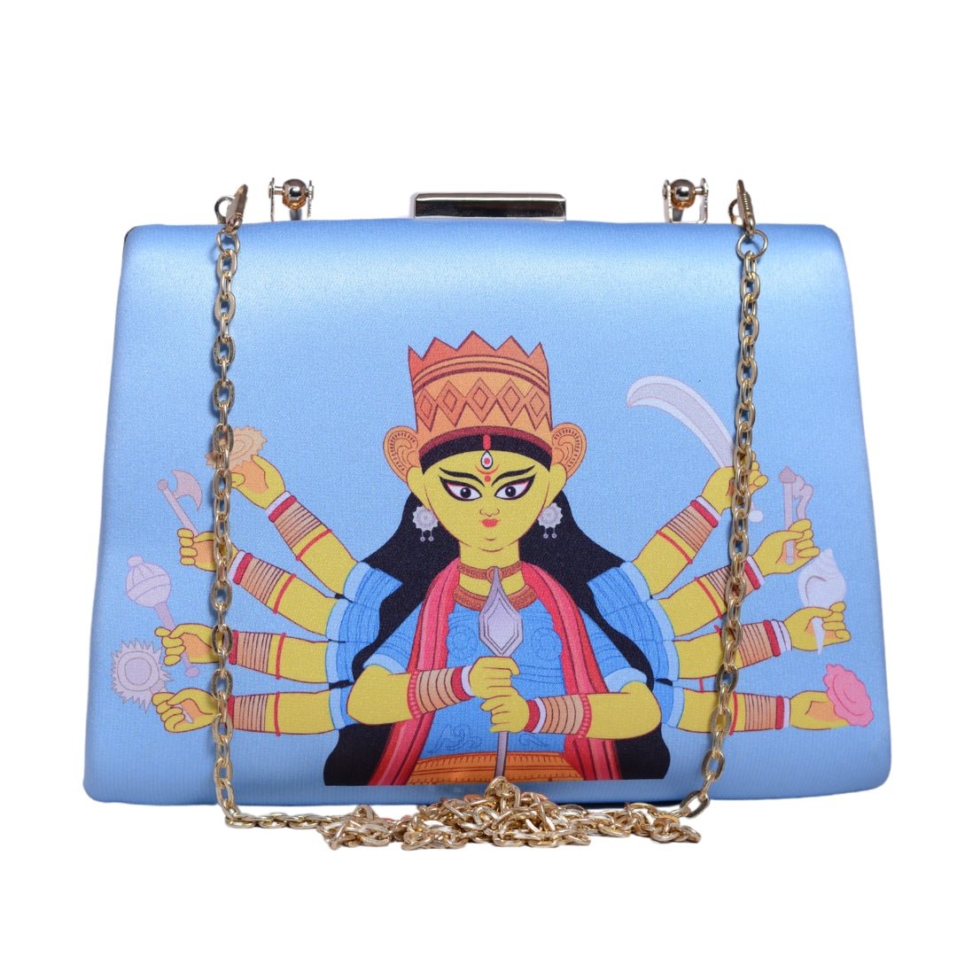 Durga Maa Blue Printed Clutch