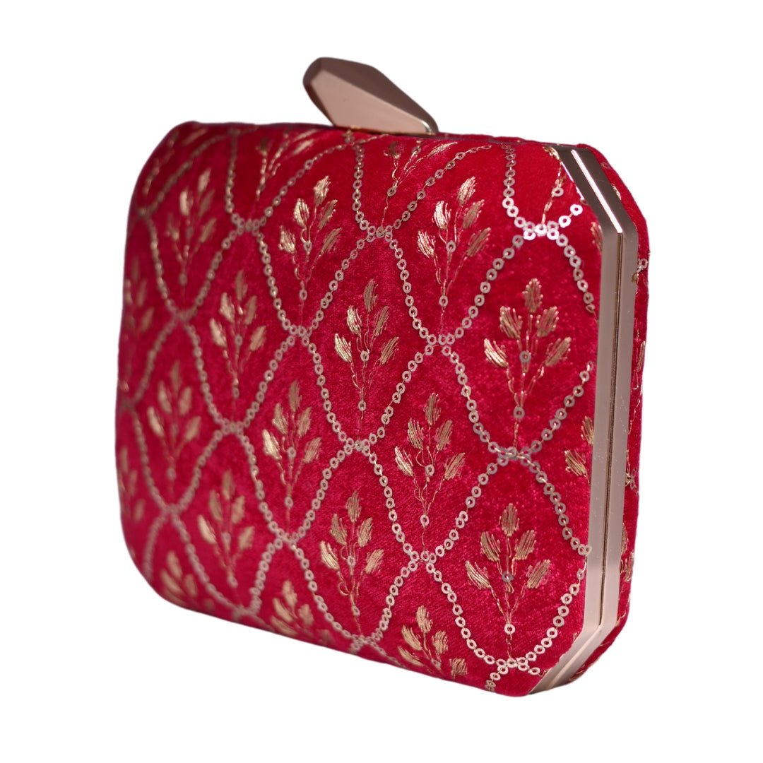 Red Sequins Embroidery Fabric Clutch